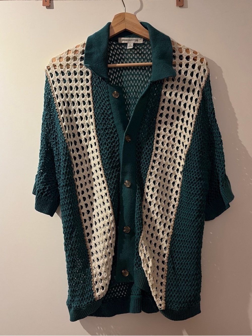 Urban Outfitters Teal Open-Knit Button Cardigan